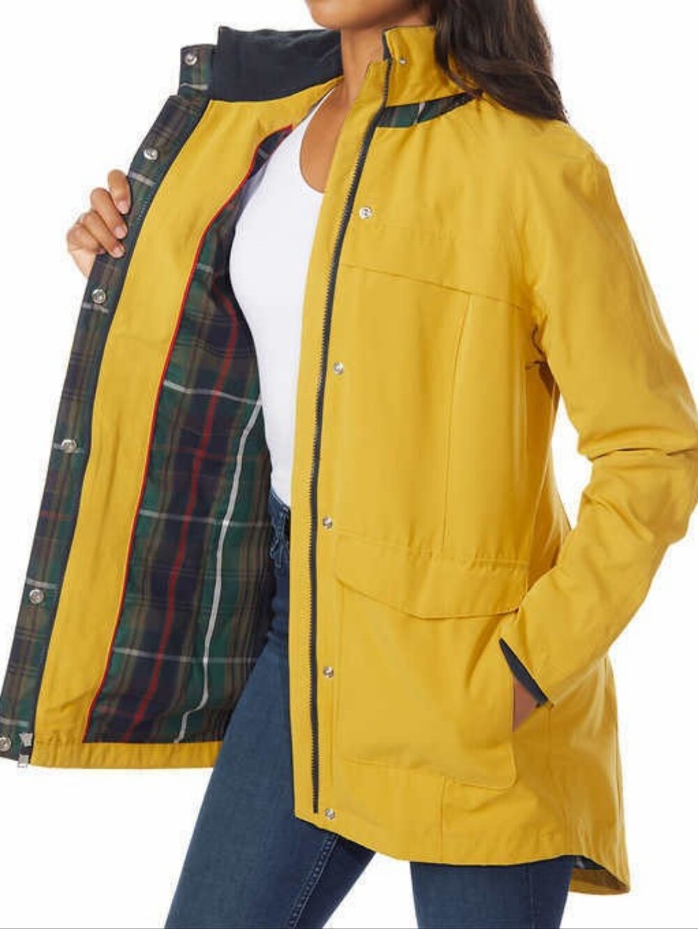 Pendleton Rain Jacket Women's XL Yellow Plaid Lined Hooded Anorak